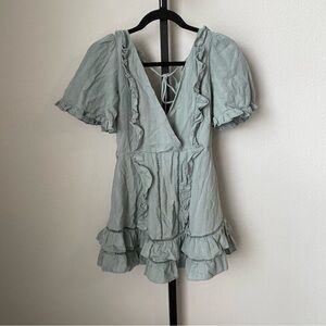 Saint + Secrets Green Ruffled Mini Dress Size Small